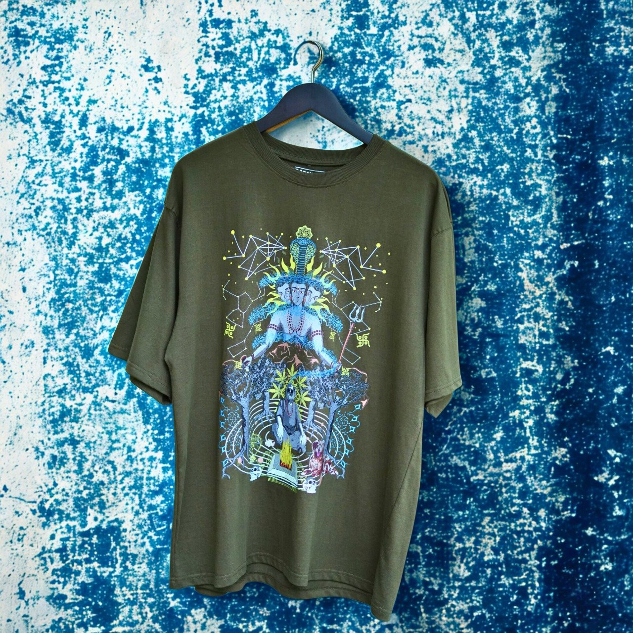 Celestial Yajna | 100% Cotton Oversized T-Shirt Olive Green